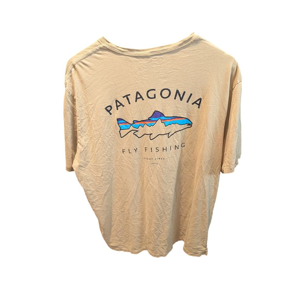 Patagonia Organic Cotton Logo T-Shirt Tan Beige Regular Fit Large